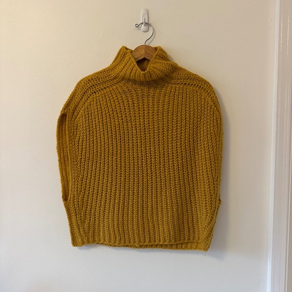 Elan Cable Knit Mustard Yellow Turtleneck Sweater Vest | Size Small - Picture 2 of 8